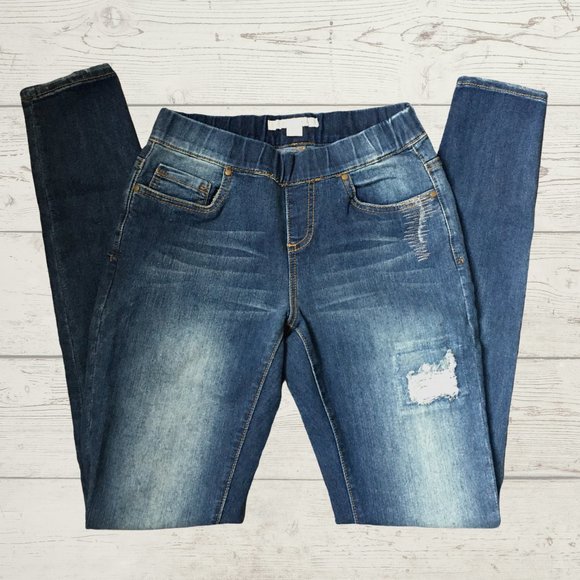 BOSTON PROPER DISTRESSED PULL-UP SKINNY JEANS - Picture 3 of 11